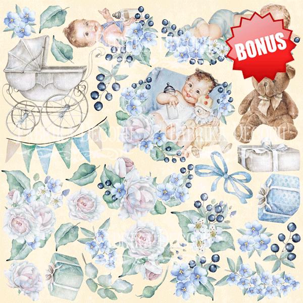 Shabby Baby Boy Scrapbook Paper 8x8 Inch, 10 Double Sided Sheets, Floral Baby Paper, Junk Journal, Card Making Supplies