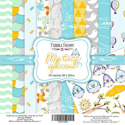 My Tiny Sparrow Boy Scrapbook Paper 8x8 Inch, 10 Double Sided Sheets, Baby Boy Craft Paper, Junk Journal, Card Making Supplies