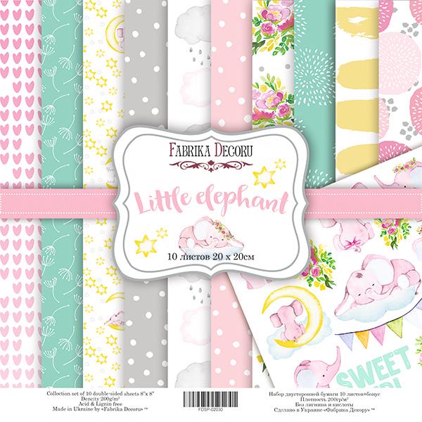Little Elephant Scrapbook Paper 8x8 Inch, 10 Double Sided Sheets, Baby Girl Craft Paper, Junk Journal, Card Making Supplies