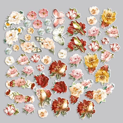 54 Floral Die Cuts, Miracle Flowers Ephemera, Bird and Flower Paper Pieces, Junk Journal Scrapbook Supplies, Not Stickers
