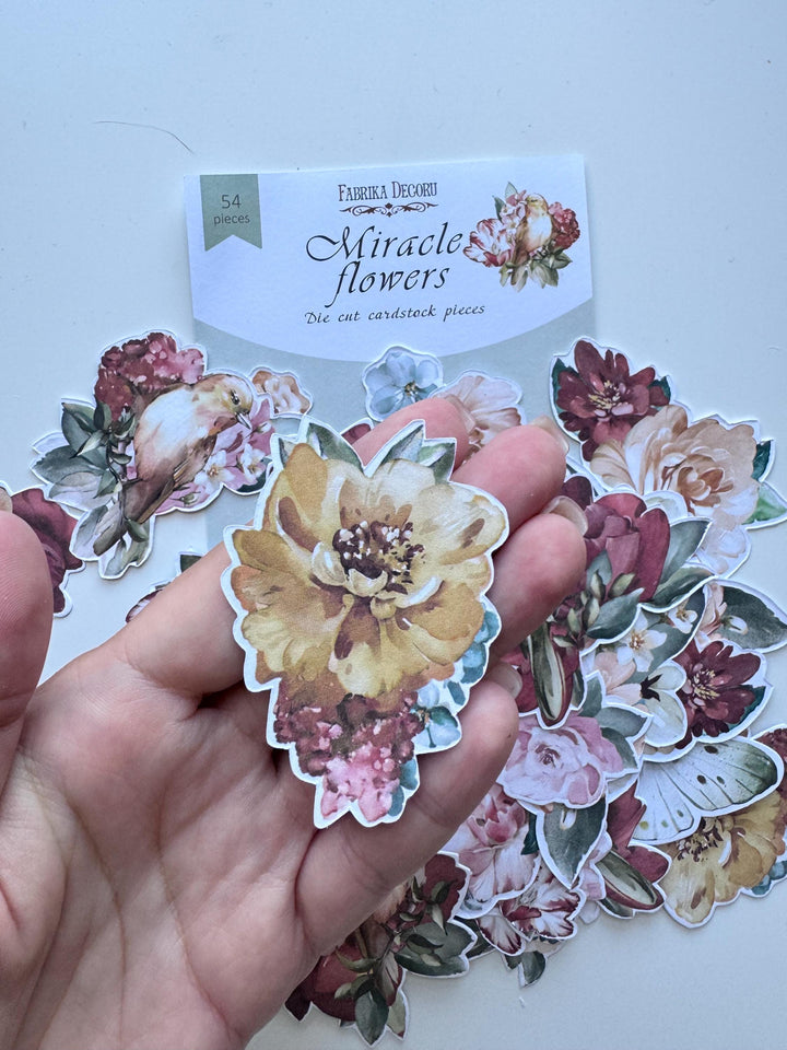 54 Floral Die Cuts, Miracle Flowers Ephemera, Bird and Flower Paper Pieces, Junk Journal Scrapbook Supplies, Not Stickers