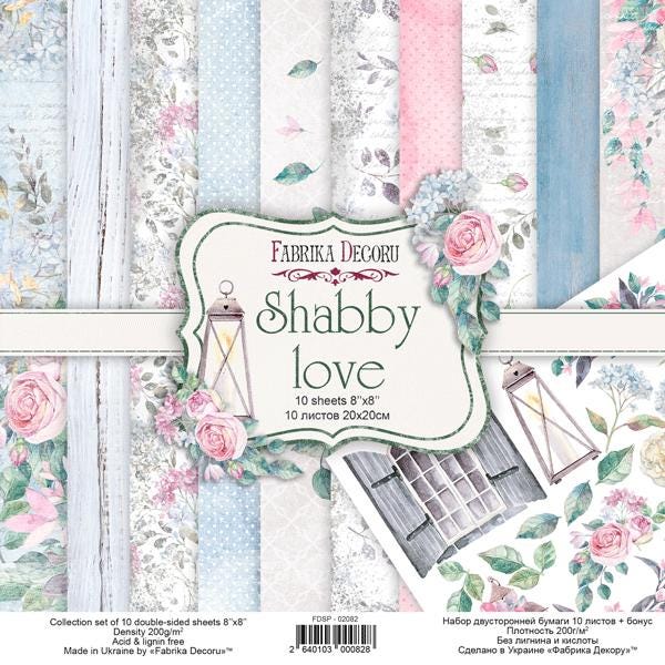 Shabby Love Scrapbook Paper Pad 8x8, Fabrika Decoru Double Sided Cardstock, Floral Paper, Junk Journal Supplies