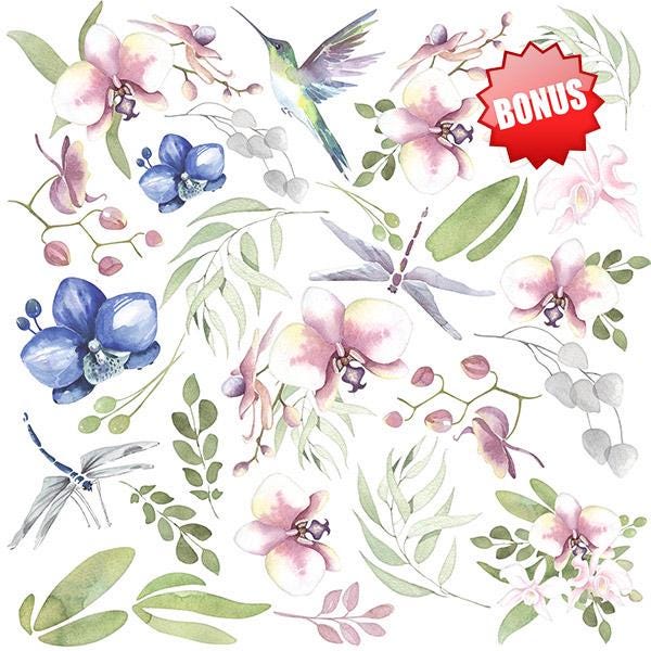 Tender Orchid Scrapbook Paper Pad 8x8, Double-Sided Floral Paper, Botanical Paper for Junk Journal Crafts