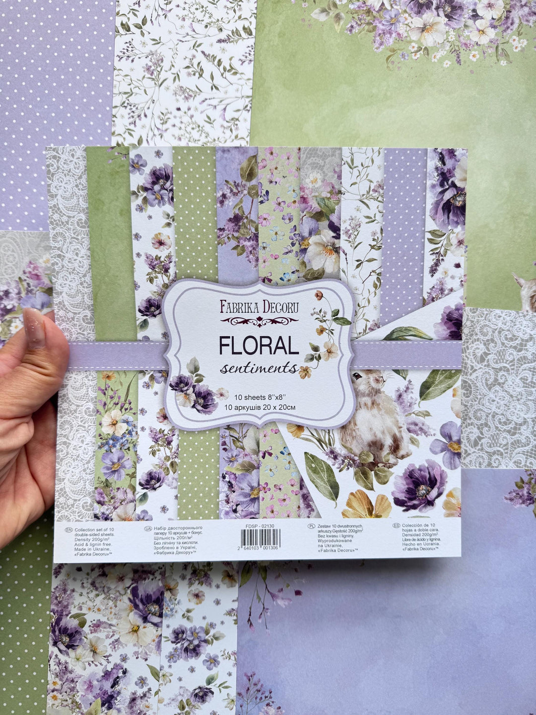 Floral Sentiments Scrapbook Paper 8x8 Inch, 10 Double Sided Sheets, Floral Craft Paper, Junk Journal, Card Making Supplies
