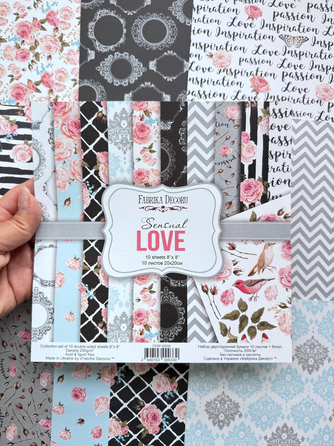 Sensual Love Scrapbook Paper 8x8 Inch, 10 Double Sided Sheets, Rose Floral Paper, Junk Journal, Card Making Supplies
