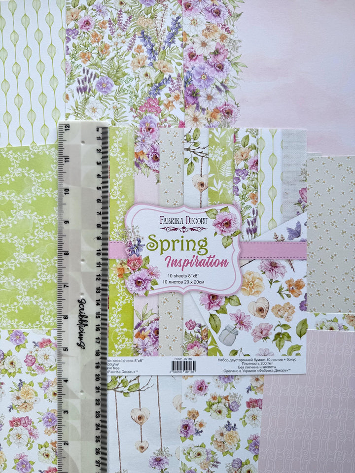 Spring Inspiration Scrapbook Paper 8x8, Floral Botanical Paper, 10 Double Sided Sheets, Junk Journal & Card Making Supplies