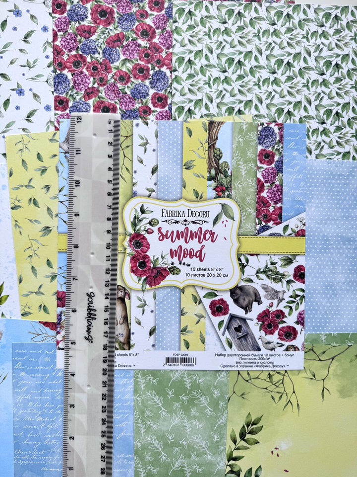 Summer Mood Scrapbook Paper 8x8 Inch, 10 Double Sided Sheets, Floral Nature Paper, Junk Journal, Card Making Craft Supplies