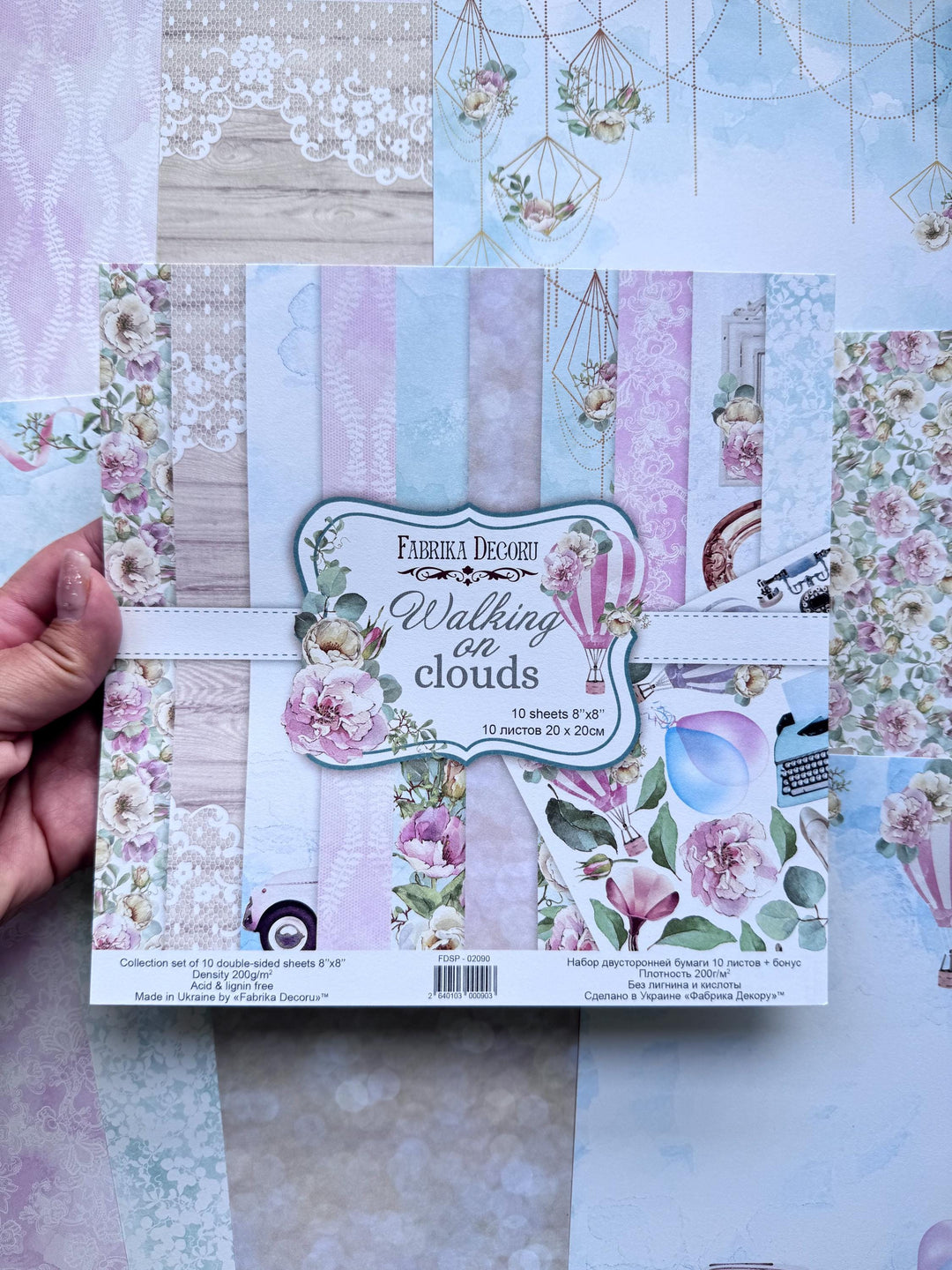 Walking on Clouds Scrapbook Paper 8x8 Inch, 10 Double Sided Sheets, Floral Craft Paper, Junk Journal and Card Making Supplies