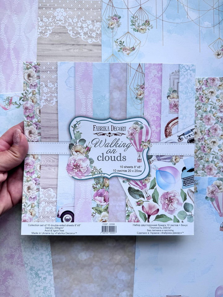 Walking on Clouds Scrapbook Paper 8x8 Inch, 10 Double Sided Sheets, Floral Craft Paper, Junk Journal and Card Making Supplies