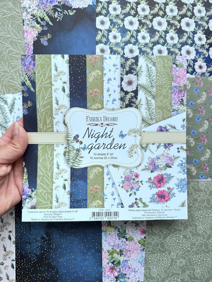 Night Garden Scrapbook Paper 8x8, Double Sided Floral Botanical Paper, Junk Journal Card Making Craft Supplies