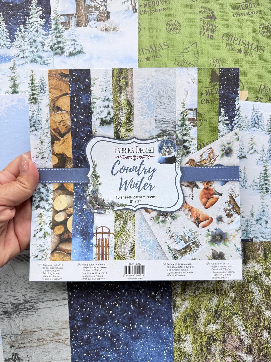 Country Winter Scrapbook Paper 8x8, Winter Woodland Paper, 10 Double Sided Sheets, Christmas Junk Journal & Card Making Supplies
