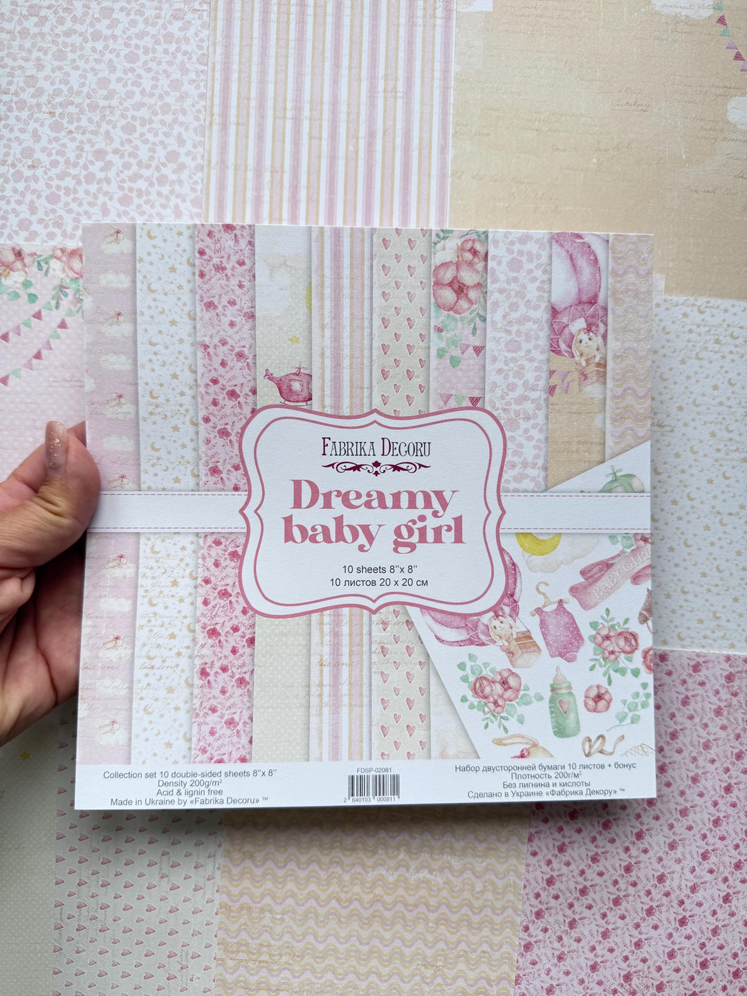 Dreamy Baby Girl Scrapbook Paper 8x8 Inch, 10 Double Sided Sheets, Floral Baby Paper, Junk Journal, Card Making Supplies