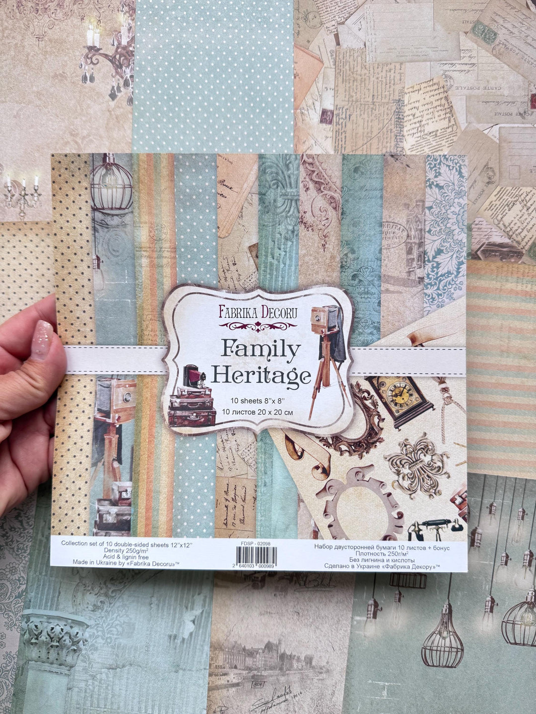 Family Heritage Scrapbook Paper 8x8, 10 Double Sided Sheets, Vintage Family Paper, Genealogy Album, Junk Journal, Card Making