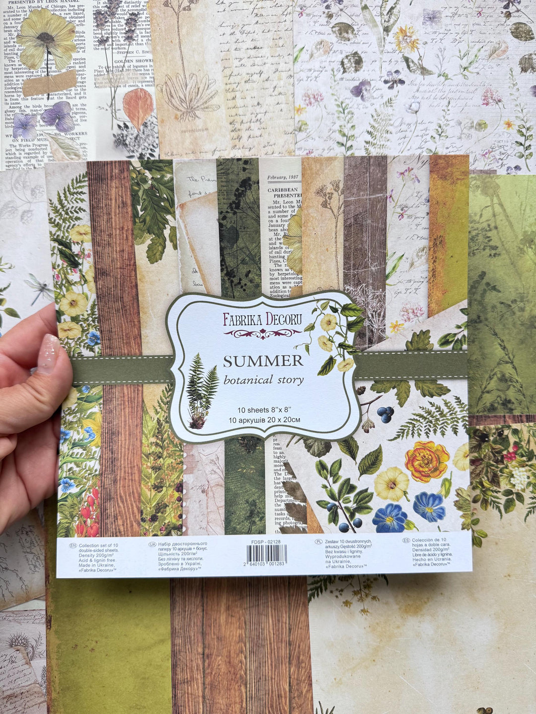 Summer Botanical Story Scrapbook Paper 8x8, Double Sided Vintage Botanical Paper, Junk Journal Craft Supplies