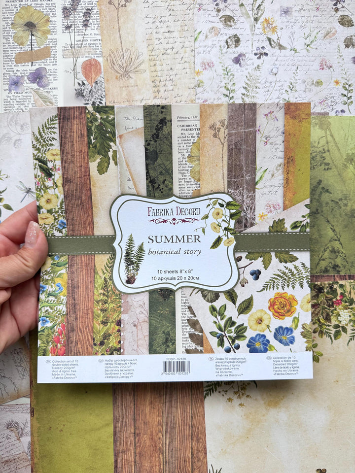 Summer Botanical Story Scrapbook Paper 8x8, Double Sided Vintage Botanical Paper, Junk Journal Craft Supplies