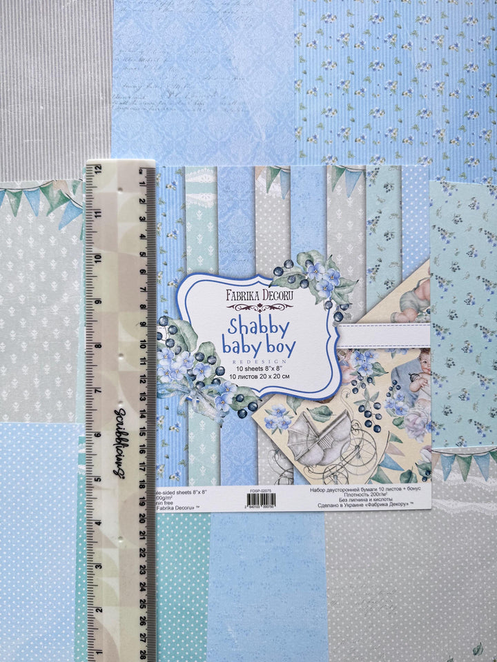 Shabby Baby Boy Scrapbook Paper 8x8 Inch, 10 Double Sided Sheets, Floral Baby Paper, Junk Journal, Card Making Supplies