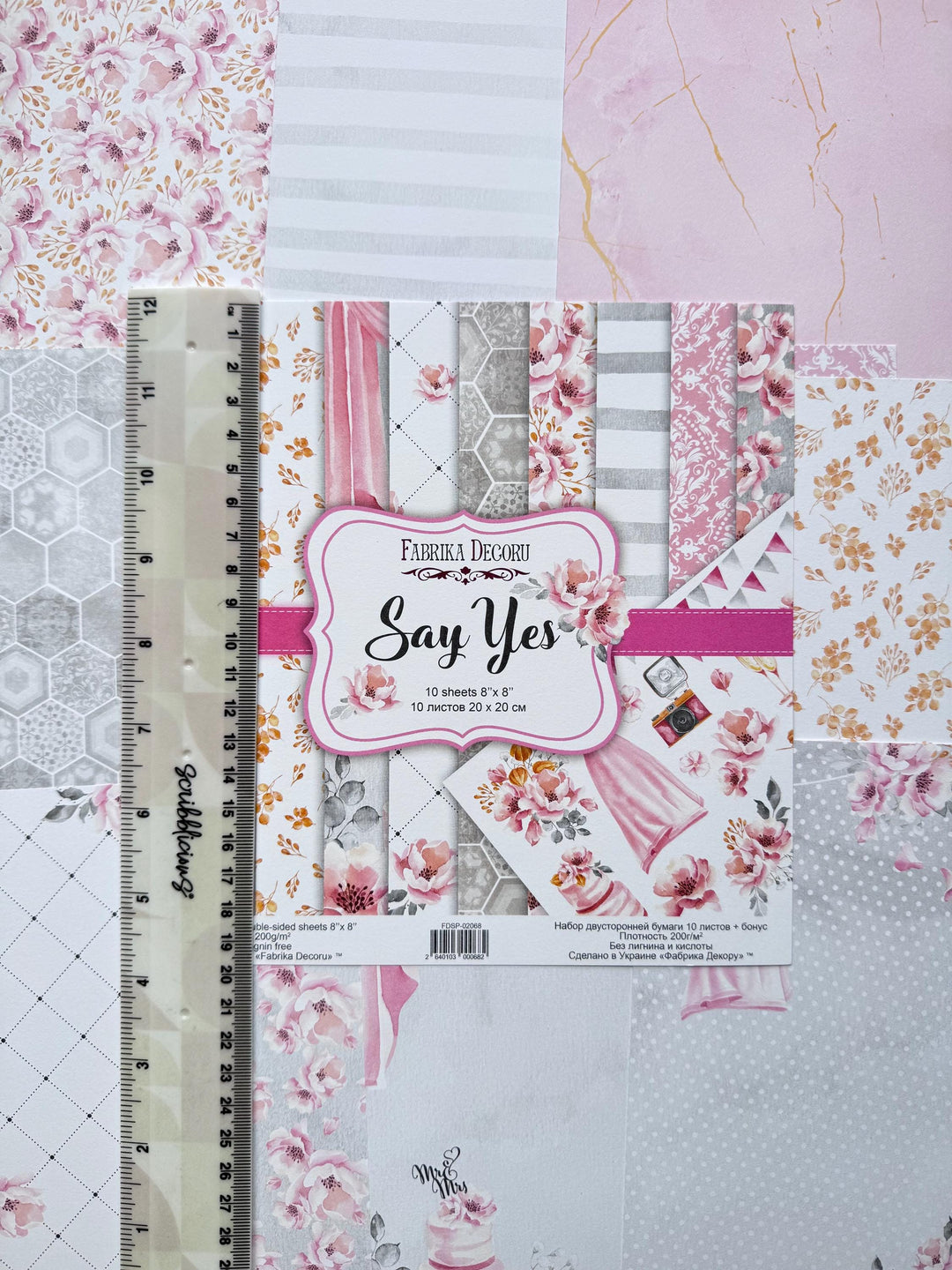 Say Yes Scrapbook Paper 8x8, Double Sided Pink Floral Paper, Wedding Junk Journal Card Making Craft Supplies