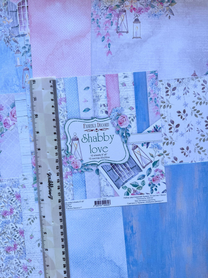 Shabby Love Scrapbook Paper Pad 8x8, Fabrika Decoru Double Sided Cardstock, Floral Paper, Junk Journal Supplies