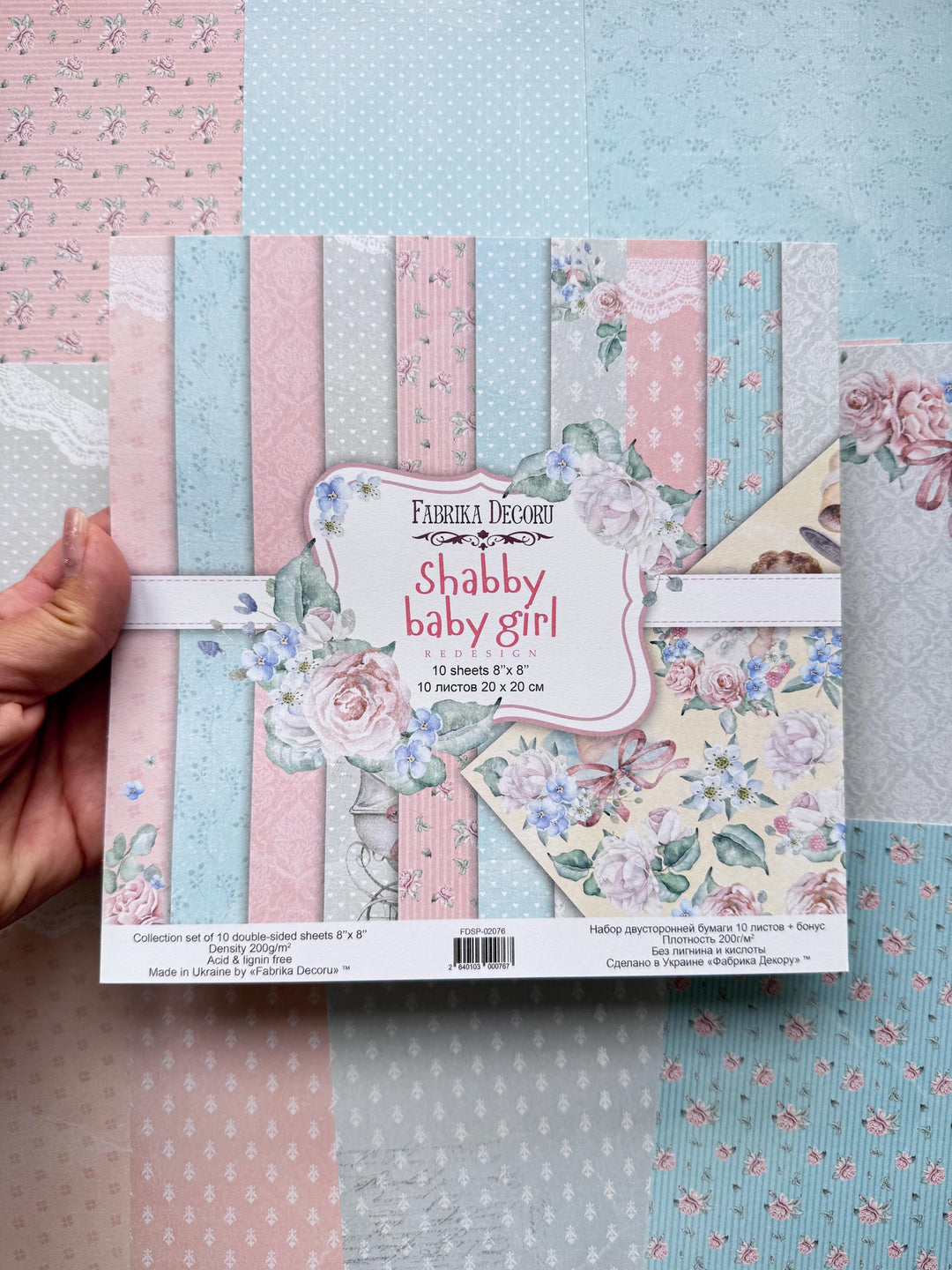 Shabby Baby Girl Scrapbook Paper 8x8 Inch, 10 Double Sided Sheets, Floral Baby Paper, Junk Journal, Card Making Supplies