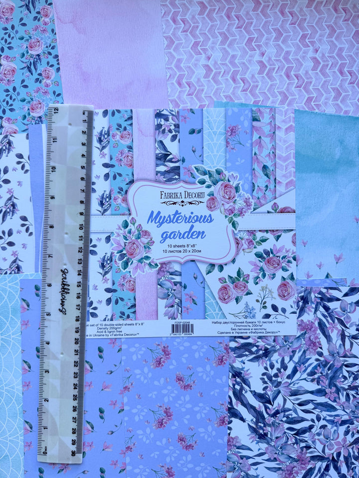 Mysterious Garden Scrapbook Paper 8x8 Inch, 10 Double Sided Sheets, Floral Rose Paper, Junk Journal, Card Making Supplies