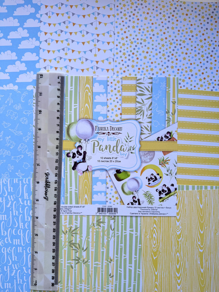 My Little Panda Boy Scrapbook Paper 8x8 Inch, 10 Double Sided Sheets, Baby Boy Paper, Junk Journal, Card Making Supplies