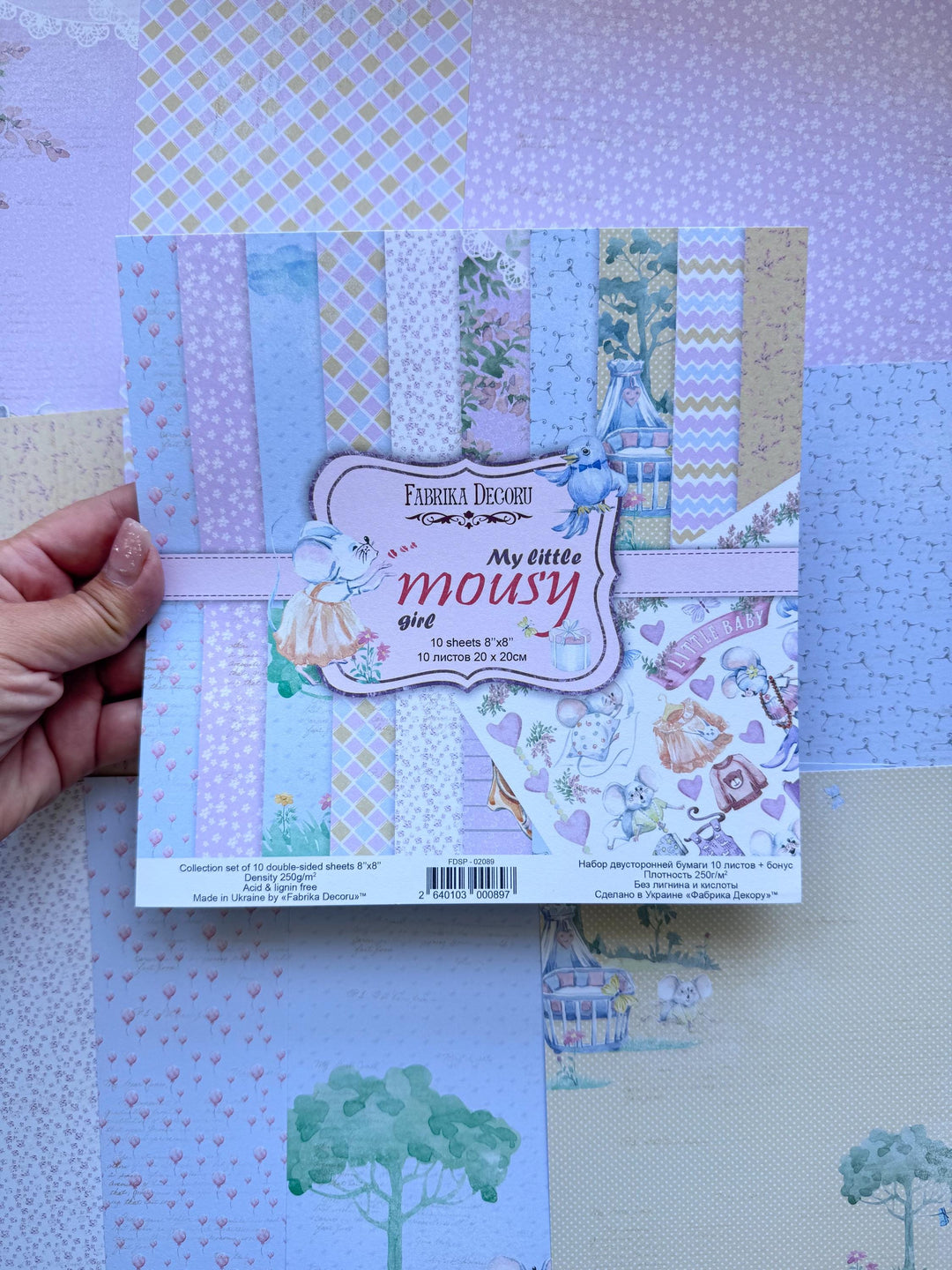 My Little Mousy Girl Scrapbook Paper 8x8 Inch, 10 Double Sided Sheets, Baby Girl Paper, Card Making, Junk Journal Supplies