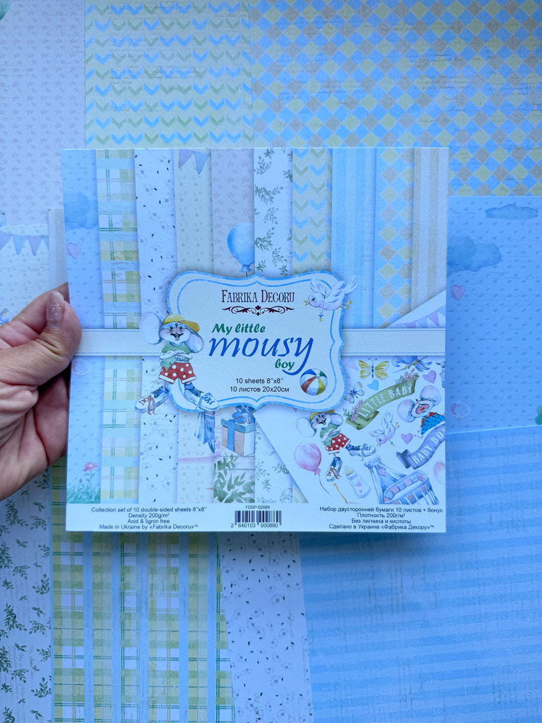 My Little Mousy Boy Scrapbook Paper 8x8 Inch, 10 Double Sided Sheets, Baby Boy Paper, Card Making, Junk Journal Supplies