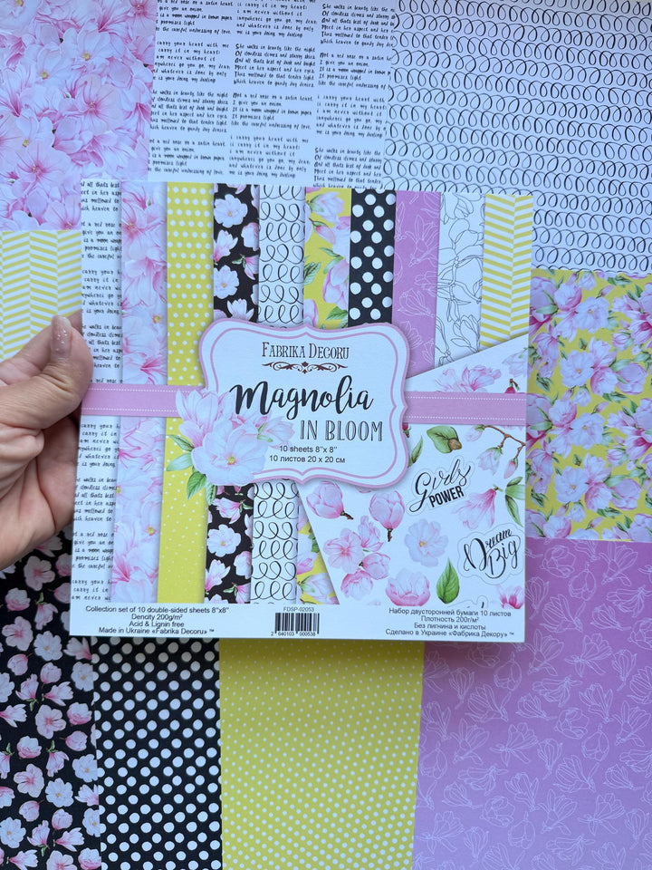 Magnolia in Bloom Scrapbook Paper 8x8 Inch, 10 Double Sided Sheets, Floral Craft Paper, Junk Journal, Card Making Supplies