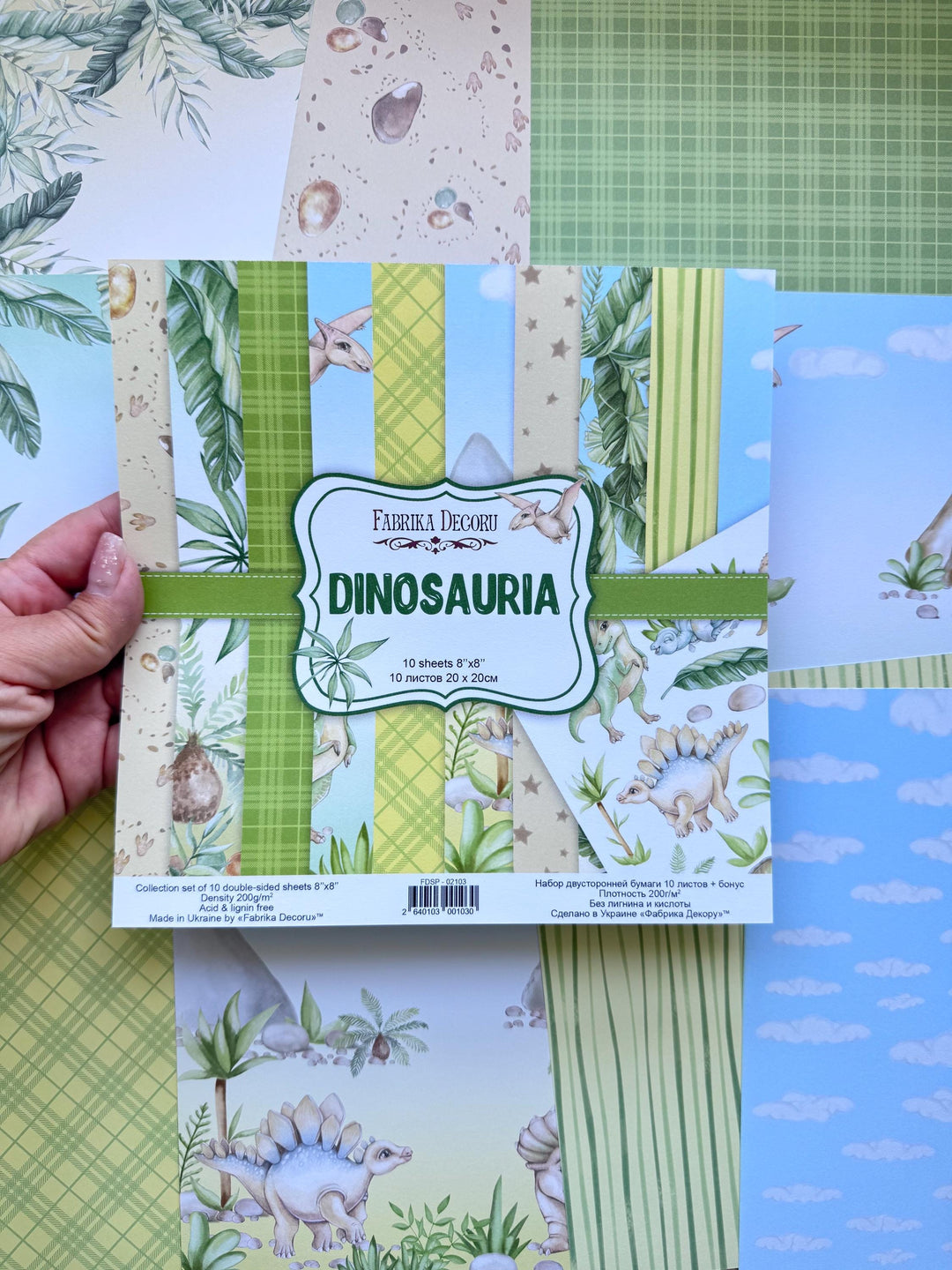 Dinosaur Scrapbook Paper 8x8, 10 Double Sided Sheets, Kids Dinosaur Paper, Baby Album, Junk Journal, Card Making Crafts