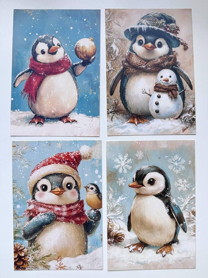 Set of 20 Christmas Penguin Postcards 14.5 x 10 cm, Cute Winter Bird Cards, Holiday Ephemera, Junk Journal Scrapbooking Supplies