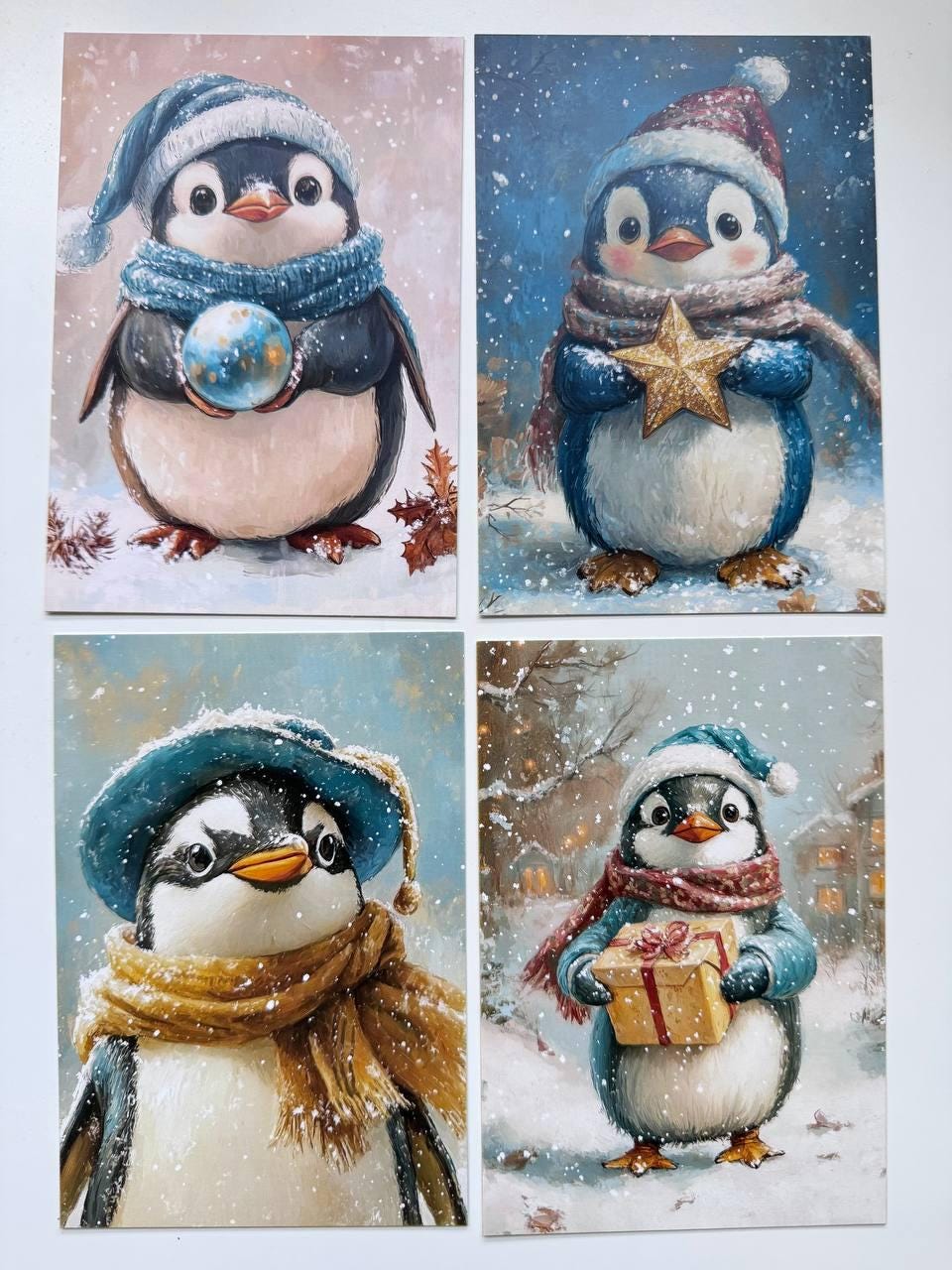 Set of 20 Christmas Penguin Postcards 14.5 x 10 cm, Cute Winter Bird Cards, Holiday Ephemera, Junk Journal Scrapbooking Supplies