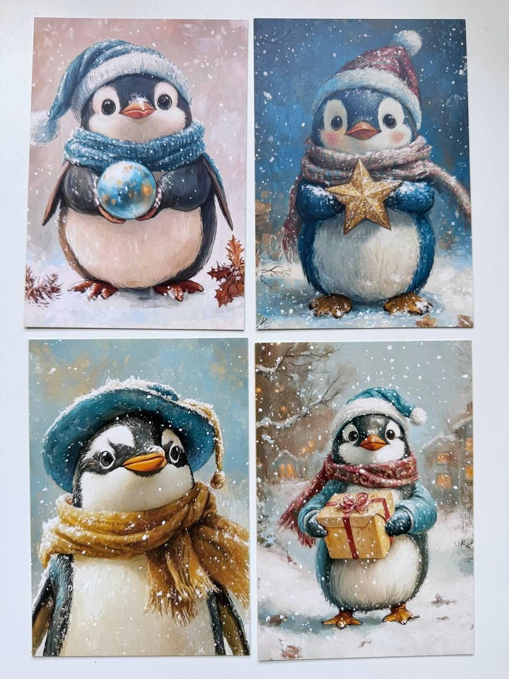 Set of 20 Christmas Penguin Postcards 14.5 x 10 cm, Cute Winter Bird Cards, Holiday Ephemera, Junk Journal Scrapbooking Supplies