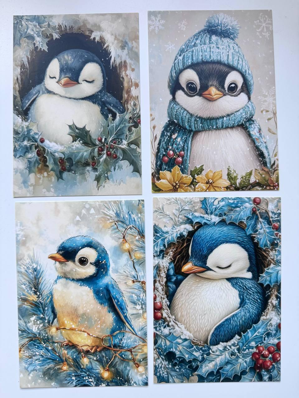 Set of 20 Christmas Penguin Postcards 14.5 x 10 cm, Cute Winter Bird Cards, Holiday Ephemera, Junk Journal Scrapbooking Supplies