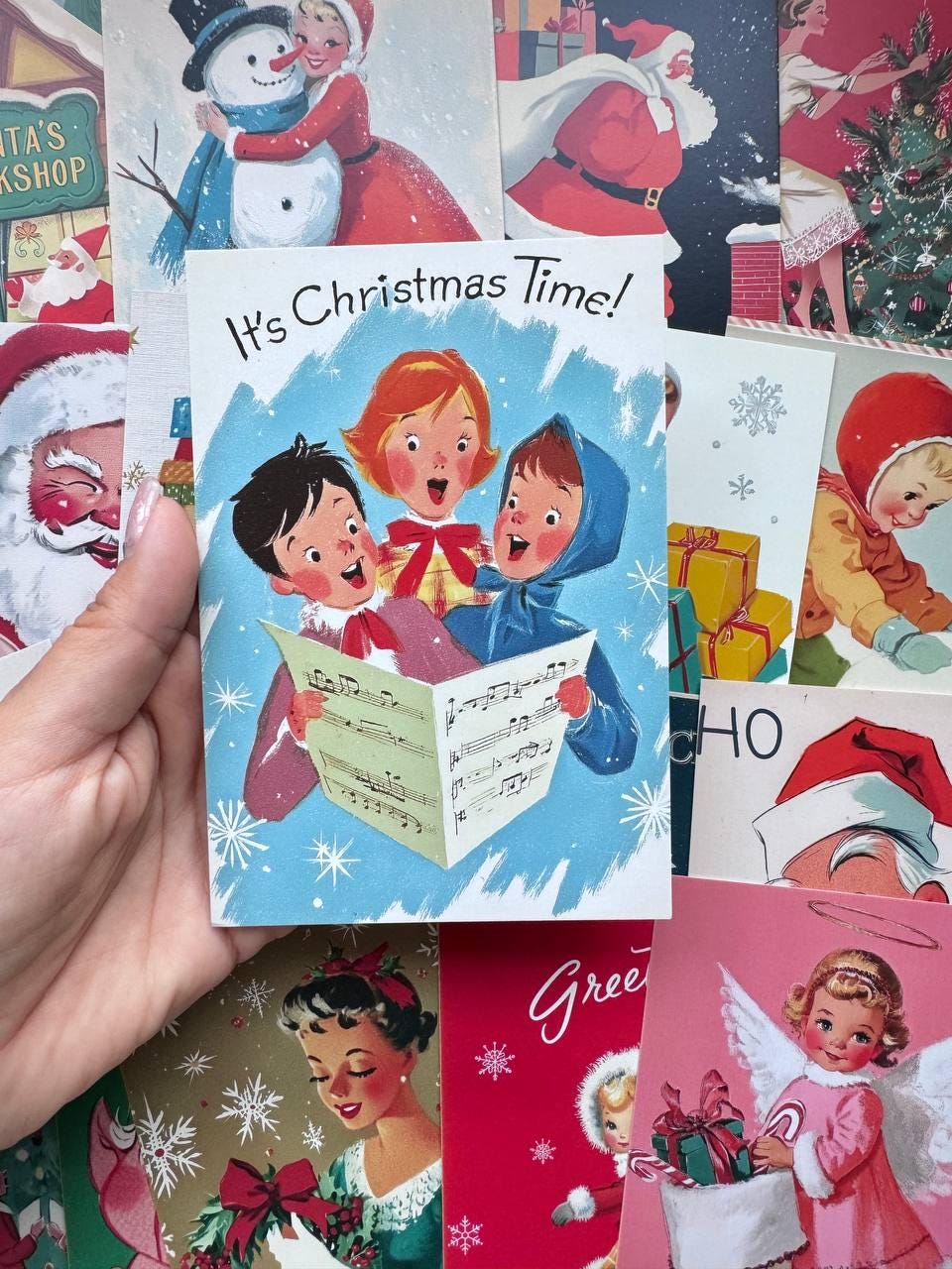 Set of 20 Vintage Christmas Postcards 14.5 x 10 cm, Retro Santa Holiday Cards, Mid Century Christmas Ephemera, Junk Journal Supplies