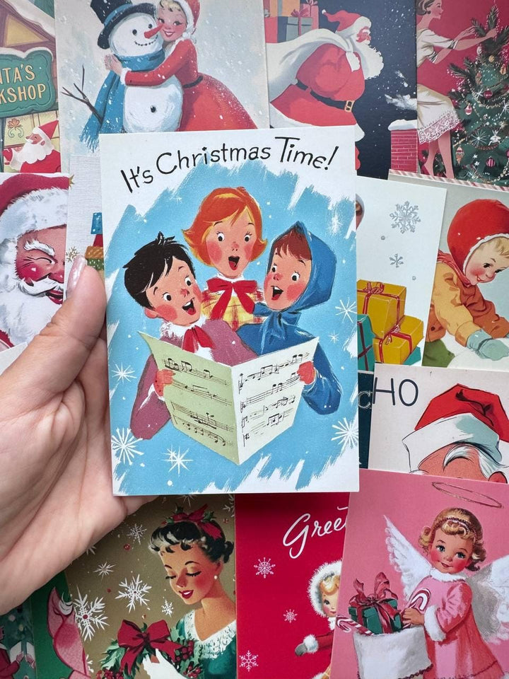 Set of 20 Vintage Christmas Postcards 14.5 x 10 cm, Retro Santa Holiday Cards, Mid Century Christmas Ephemera, Junk Journal Supplies