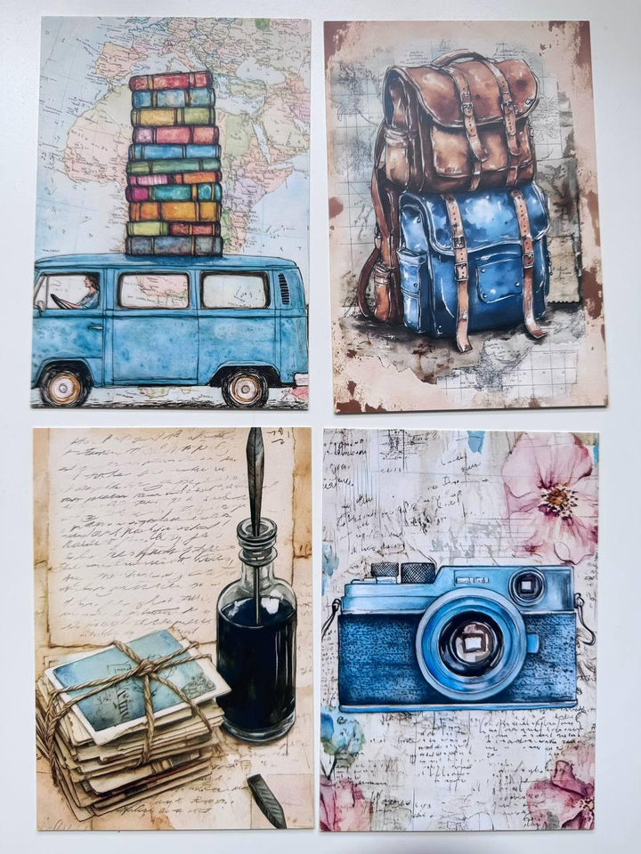 Set of 20 Vintage Travel Postcards 14.5 x 10 cm, Retro Adventure Cards, London Paris Travel Ephemera, Junk Journal Scrapbooking