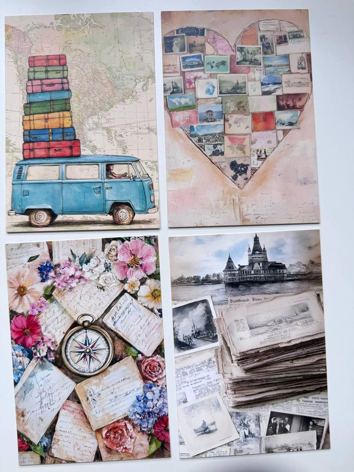 Set of 20 Vintage Travel Postcards 14.5 x 10 cm, Retro Adventure Cards, London Paris Travel Ephemera, Junk Journal Scrapbooking