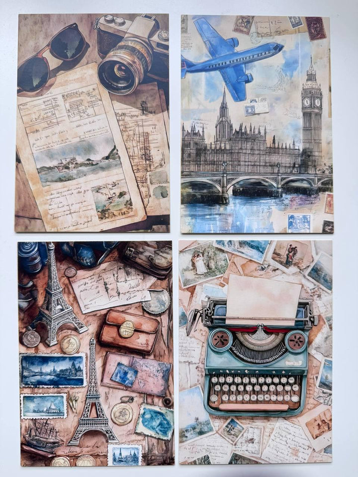 Set of 20 Vintage Travel Postcards 14.5 x 10 cm, Retro Adventure Cards, London Paris Travel Ephemera, Junk Journal Scrapbooking