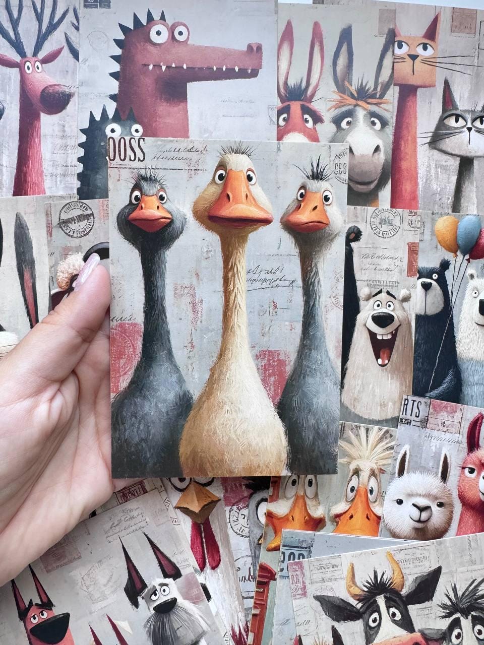 Set of 20 Funny Animal Postcards 14.5x10 cm, Whimsical Farm Animal Cards, Cute Animal Ephemera for Junk Journal Scrapbooking