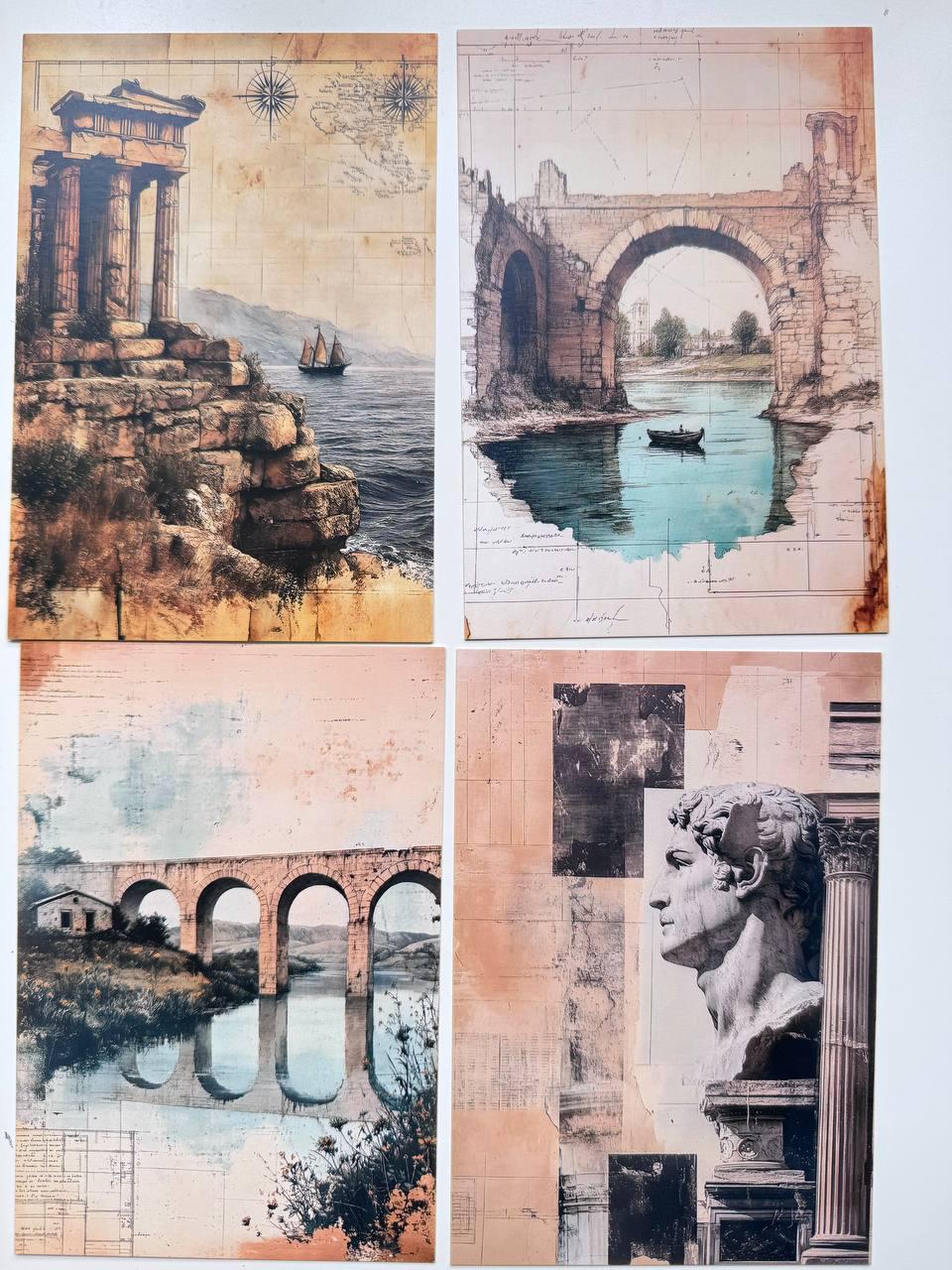 Set of 20 Vintage Travel Postcards 14.5x10 cm, Ancient Architecture & Landmarks, Junk Journal Ephemera, Scrapbooking Paper Cards
