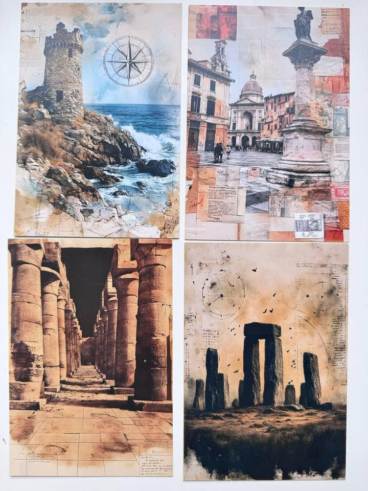 Set of 20 Vintage Travel Postcards 14.5x10 cm, Ancient Architecture & Landmarks, Junk Journal Ephemera, Scrapbooking Paper Cards