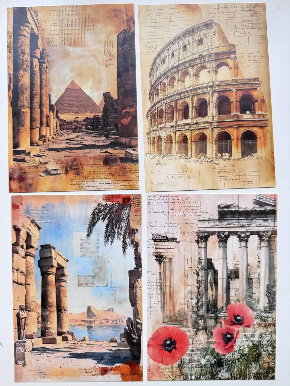 Set of 20 Vintage Travel Postcards 14.5x10 cm, Ancient Architecture & Landmarks, Junk Journal Ephemera, Scrapbooking Paper Cards