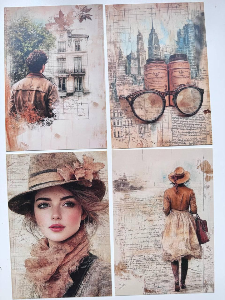 Set of 20 Vintage Style Postcards 14.5x10 cm, Travel & Nostalgic Illustrations, Junk Journal Ephemera, Scrapbooking Paper Supplies