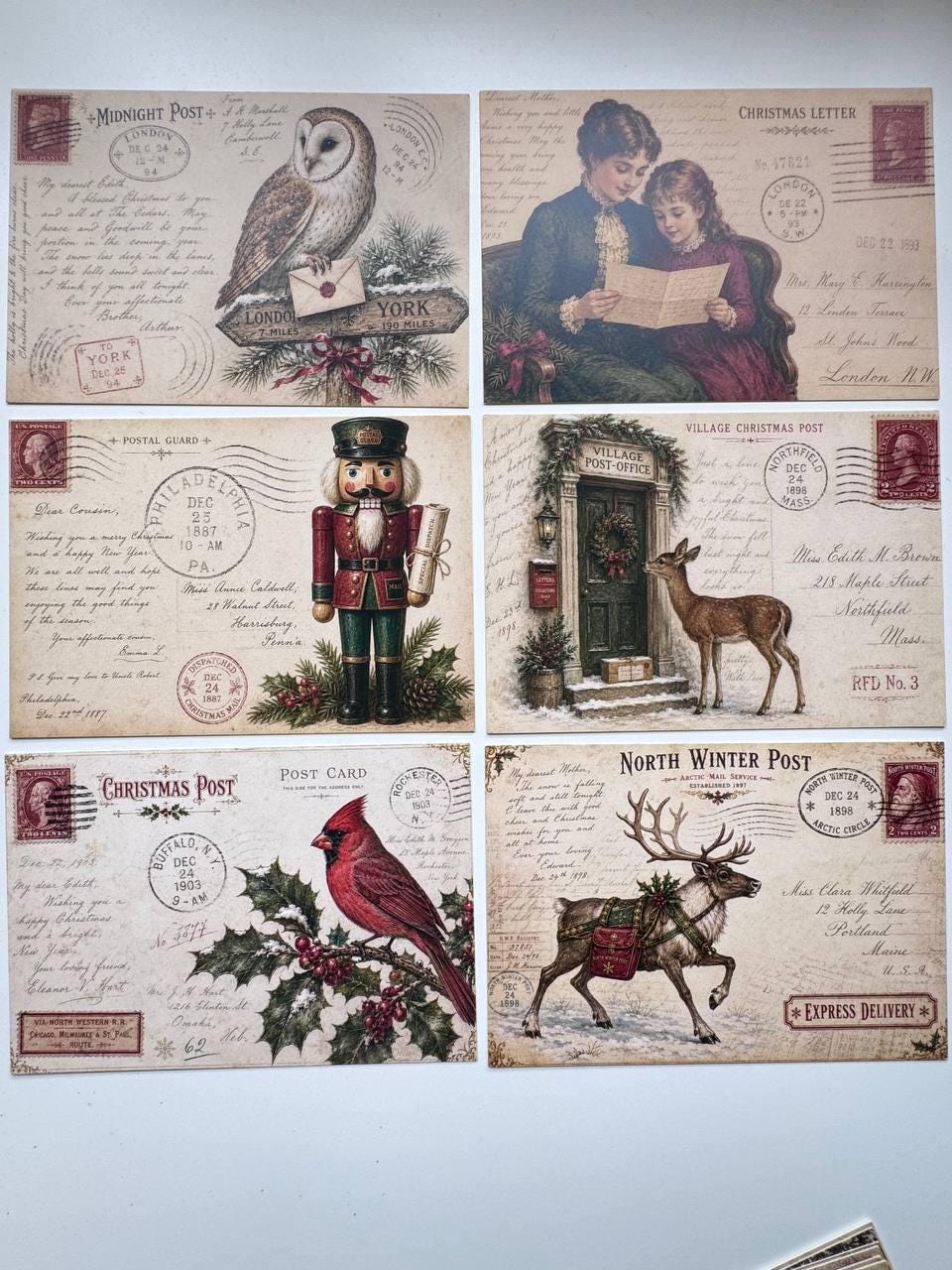 Set of 20 Vintage Christmas Postcards 14.5x10 cm, Victorian Winter Mail, Holiday Ephemera, Junk Journal & Scrapbooking Cards