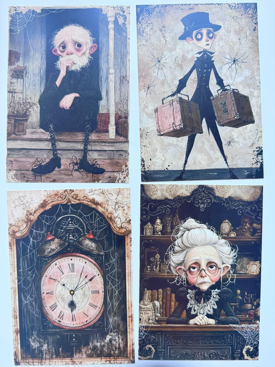 Set of 20 Gothic Halloween Postcards 14.5x10 cm, Spooky Illustration Cards, Ghost Witch Art, Dark Whimsical Ephemera Set