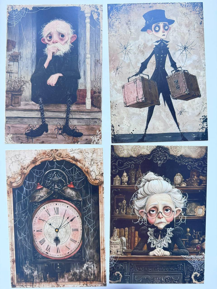 Set of 20 Gothic Halloween Postcards 14.5x10 cm, Spooky Illustration Cards, Ghost Witch Art, Dark Whimsical Ephemera Set