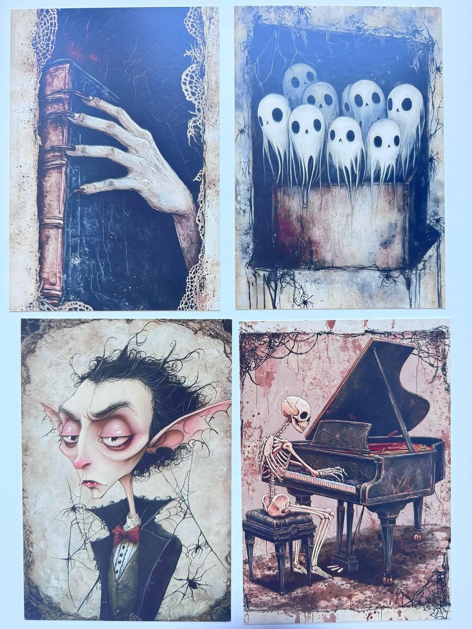 Set of 20 Gothic Halloween Postcards 14.5x10 cm, Spooky Illustration Cards, Ghost Witch Art, Dark Whimsical Ephemera Set