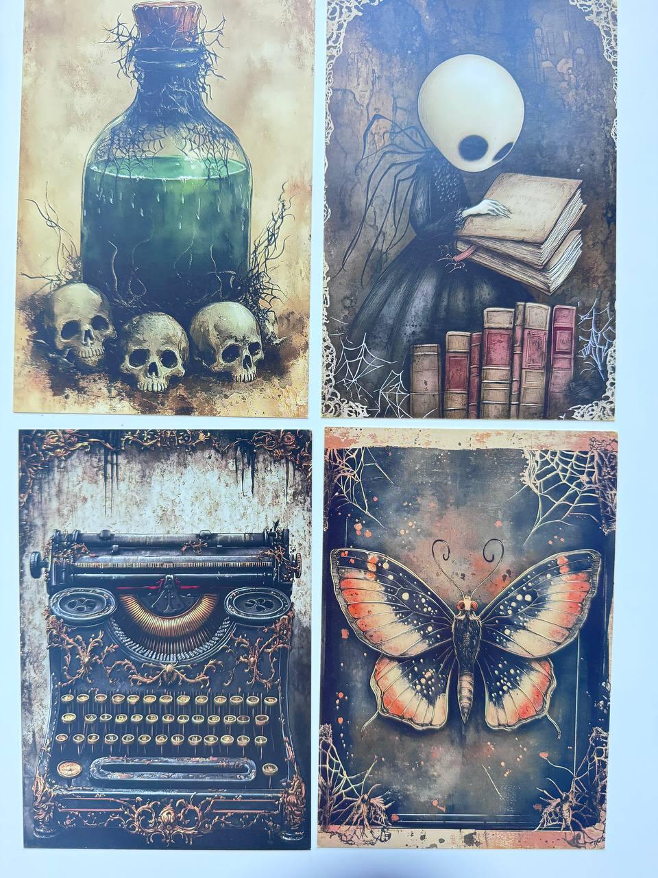 Set of 20 Gothic Halloween Postcards 14.5x10 cm, Spooky Illustration Cards, Ghost Witch Art, Dark Whimsical Ephemera Set