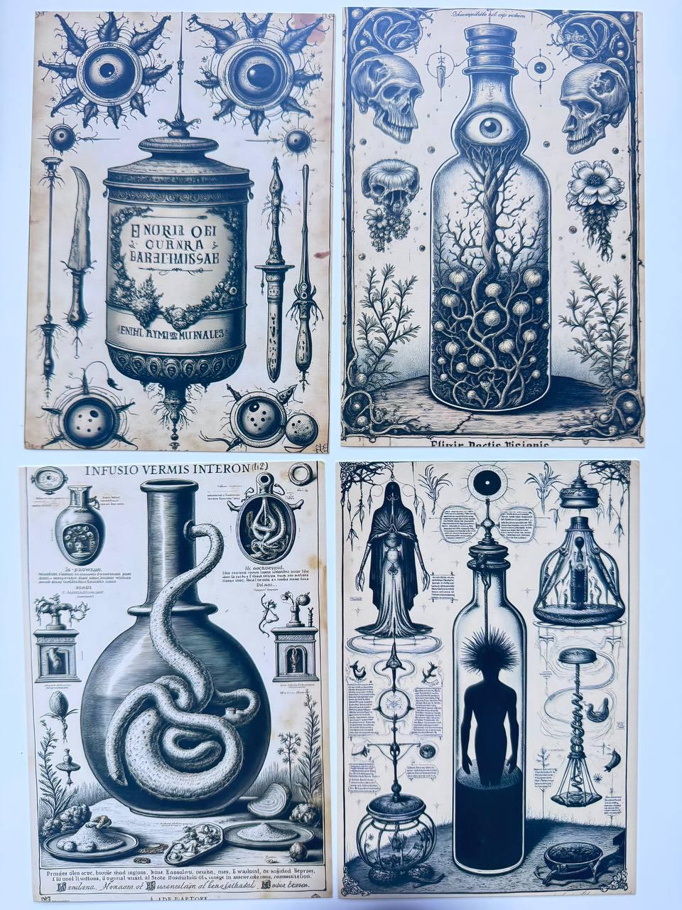 Set of 20 Gothic Oddities Postcards 14.5x10 cm, Dark Apothecary Art Cards, Anatomy Curiosities, Halloween Junk Journal Ephemera Set