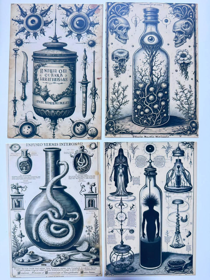 Set of 20 Gothic Oddities Postcards 14.5x10 cm, Dark Apothecary Art Cards, Anatomy Curiosities, Halloween Junk Journal Ephemera Set